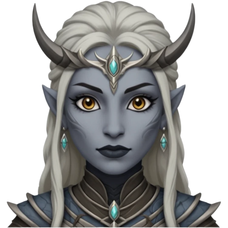 ESO female daedra, lashes and earrings, gray skin, warrior emoji