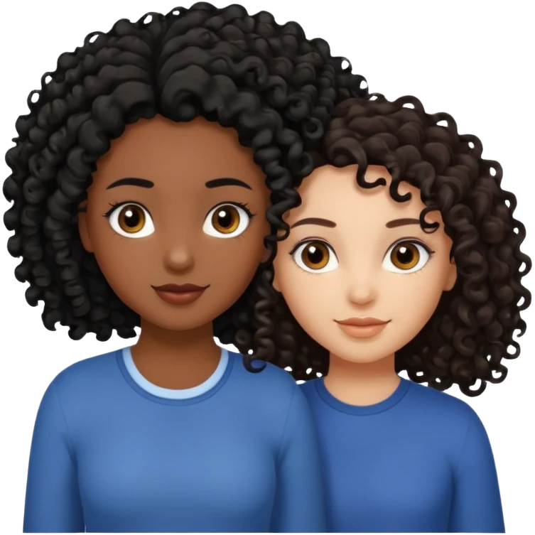 2 girl best friends. One who is African american with black hair and dark brown eyes. one who is white with curly dark brown hair and dark brown eyes. emoji
