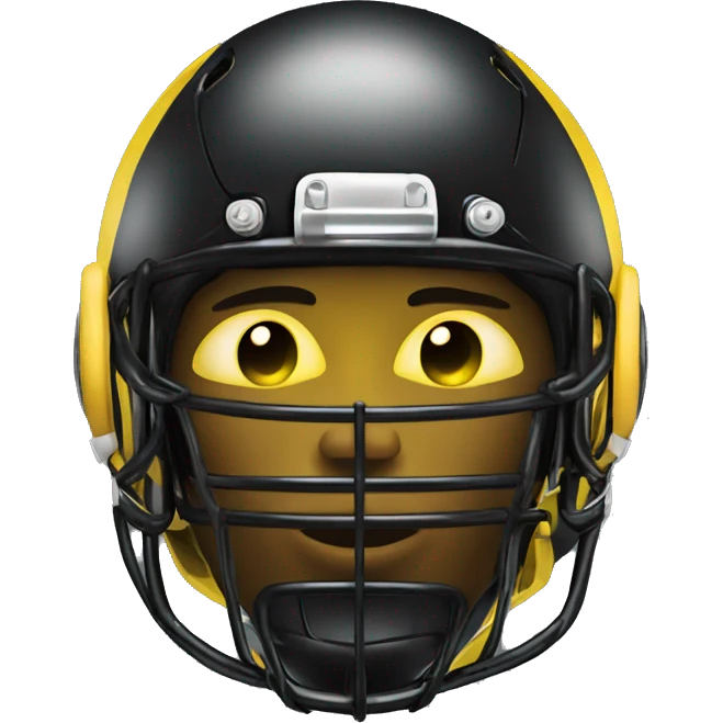 Black and yellow cyborg head with football helmet, face mask and circuits emoji