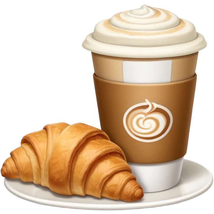 to-go coffee cup with cappuccino and croissant emoji