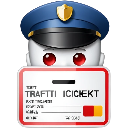 A digital emoji representing a traffic ticket. A small, slightly curved paper with printed lines, a red warning mark, and a subtle shadow. Minimalist and modern design, resembling official traffic fines emoji