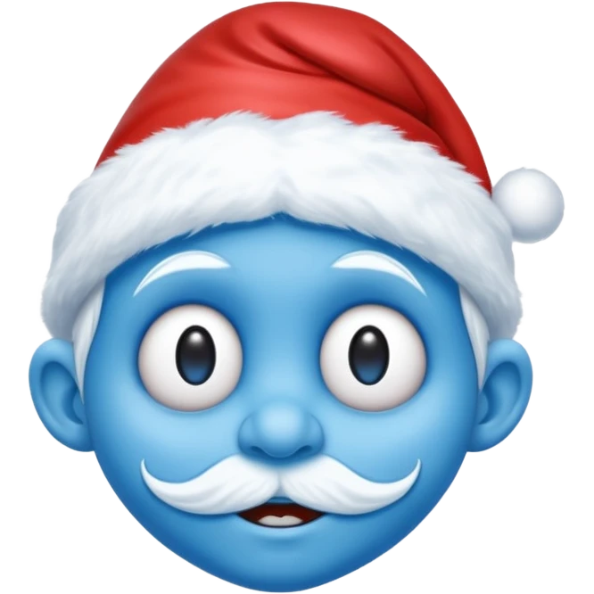 A blue face with a White christmas head it looks like the smurfs emoji