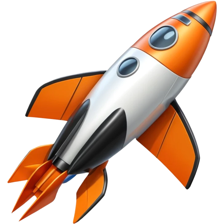 An orange, black and white rocket ship  emoji