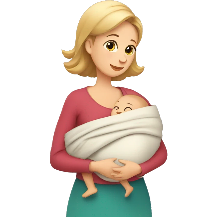 European Babywearing mom with baby and wrap, good pozitions emoji