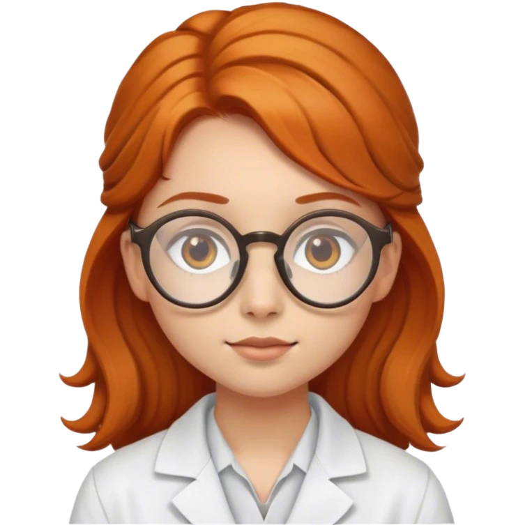Fair-skinned, ginger, with brown eyes, girl, with brown round tortoise shell glasses, as a scientist emoji