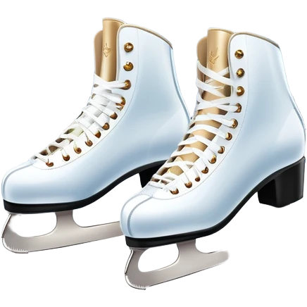 An icon showing elegant figure skates in close-up on a glossy ice surface, with a graceful skater performing in the background. The scene is set inside a grand indoor ice arena with spotlights, decorative banners, and a cheering audience. Transparent background. emoji