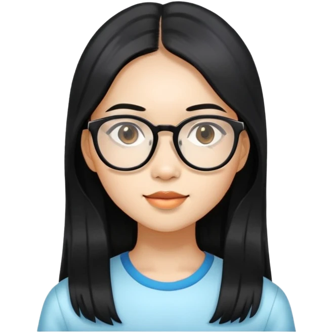 young Vietnamese girl head with very long black hair and glasses emoji