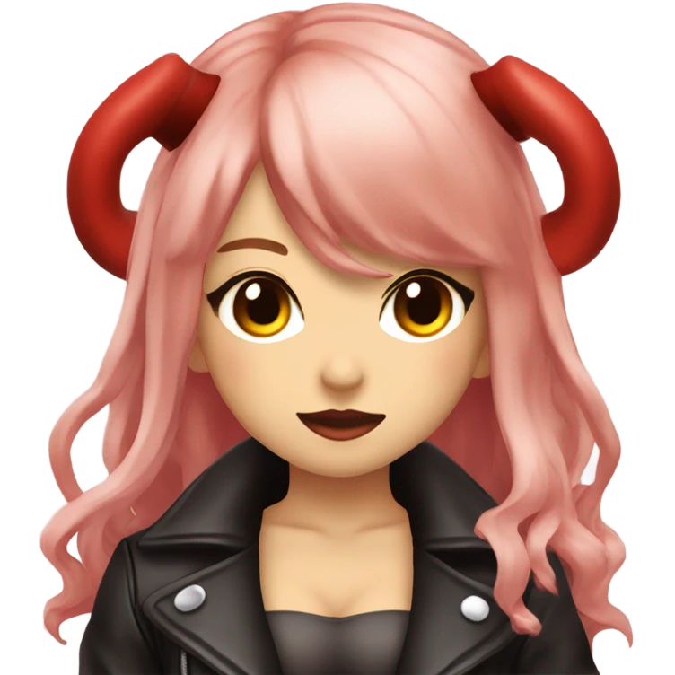 demon hime gyaru girl, red hair, devil horns, leather coat emoji