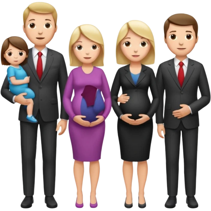 I want a couple. The wife is pregnant. Both the husband hand wife family are stand behind them. No kids emoji