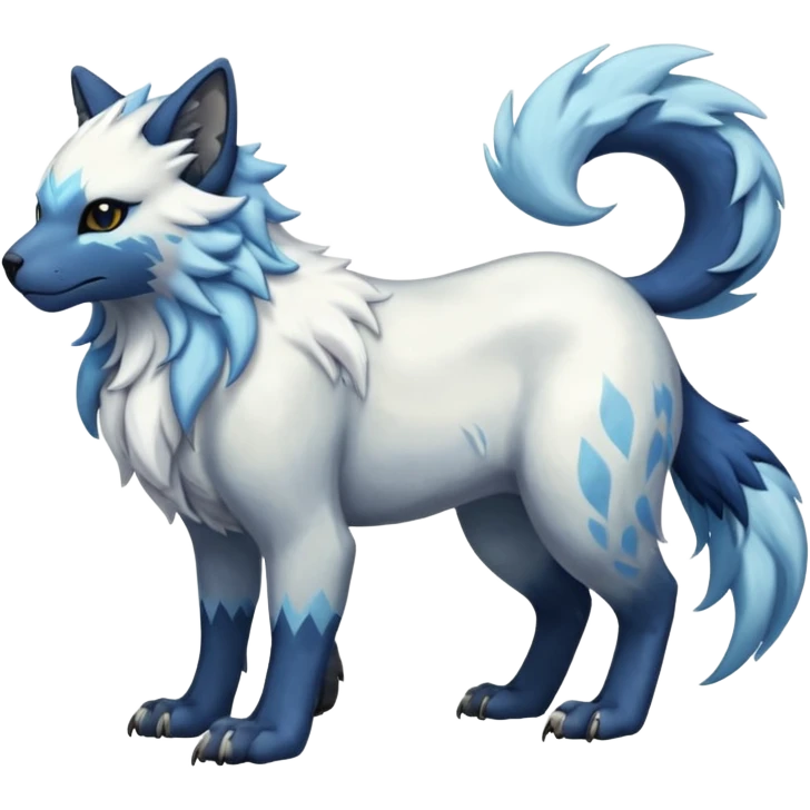 Icy glistening glossy smooth soft flaky scaly furry flurry hyper-realistic cozy boreal boreal-lupus-Lunaray-Manectric-Absol-Luxray-Bobcat-Fakémon-fusion-animal-creature, full body  emoji