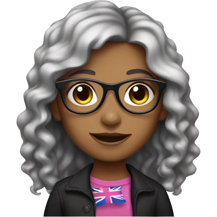 Girl with glasses wavy hair and pink and black clothes with lesbian flag emoji