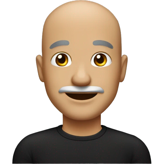 smiling bald men middle age with little mustache wearing black t-shirt emoji