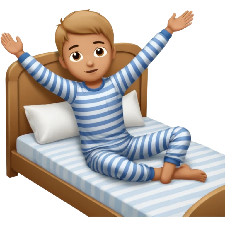 emoji- of a cute stretching boy waking up in bed emoji