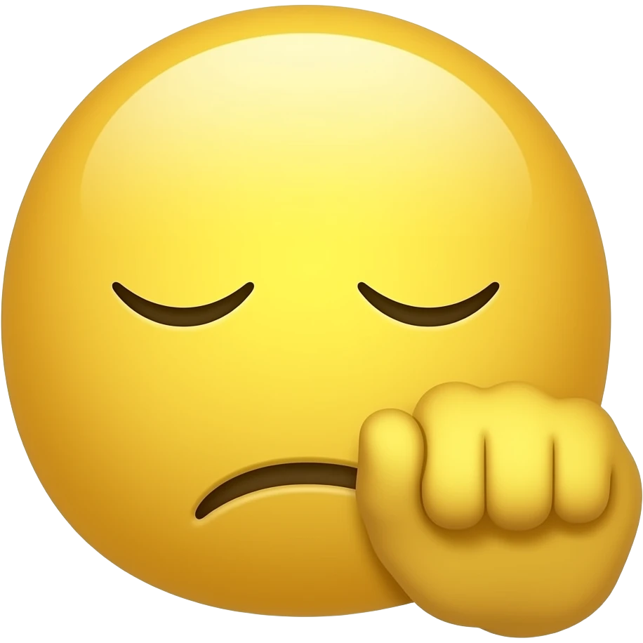 yellow face emoji with no nose and with a balled hand turned and next to the face and eyes closed down emoji