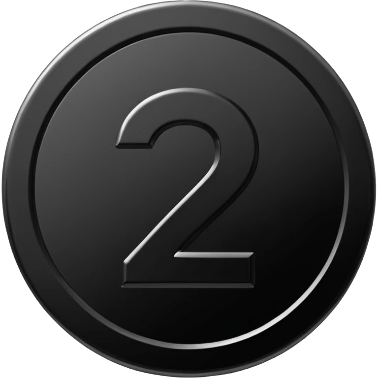 Emoji icon of a black coin with engraved number 2, minimalist style, isolated emoji