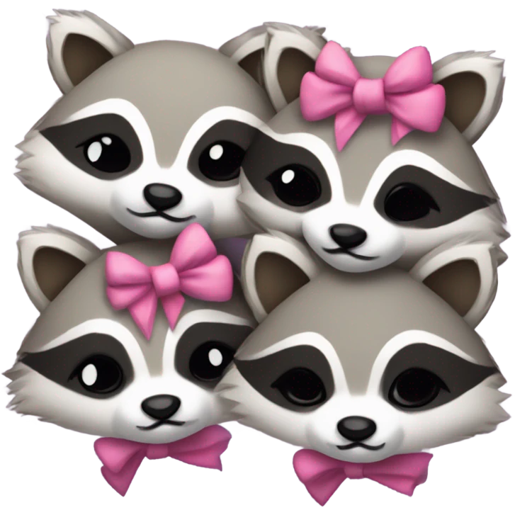 3 sleeping cute raccoons with bows emoji
