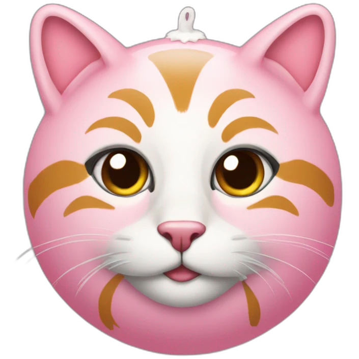 Bola de Navidad rosa con cara de gato emoji
