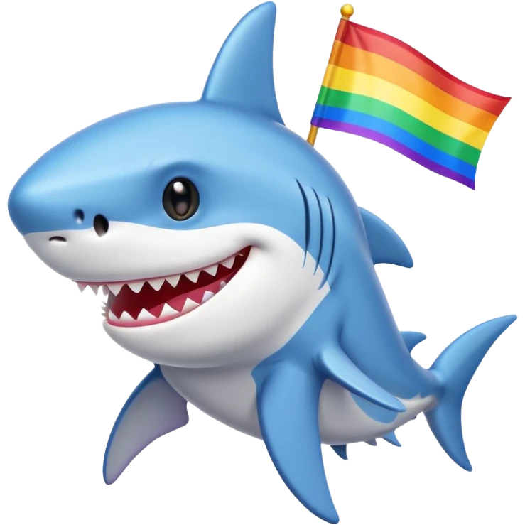 cute shark holding pride flag emoji
