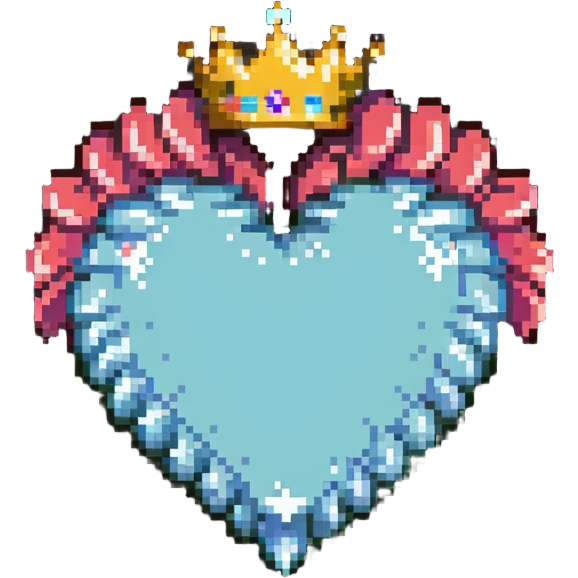 pixel art crowned heart, ribbon wrapped around the heart emoji