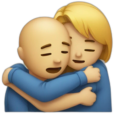 Hugging another person for comfort but looking sad emoji
