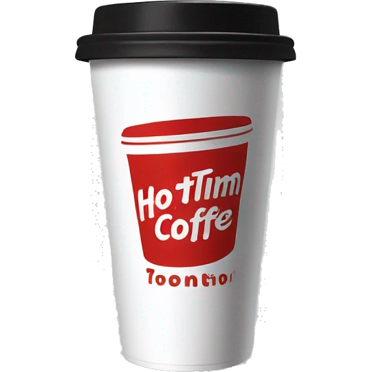“Red Tim Hortons coffee cup with bold white script logo, black plastic lid, and smooth, minimalist design.” emoji