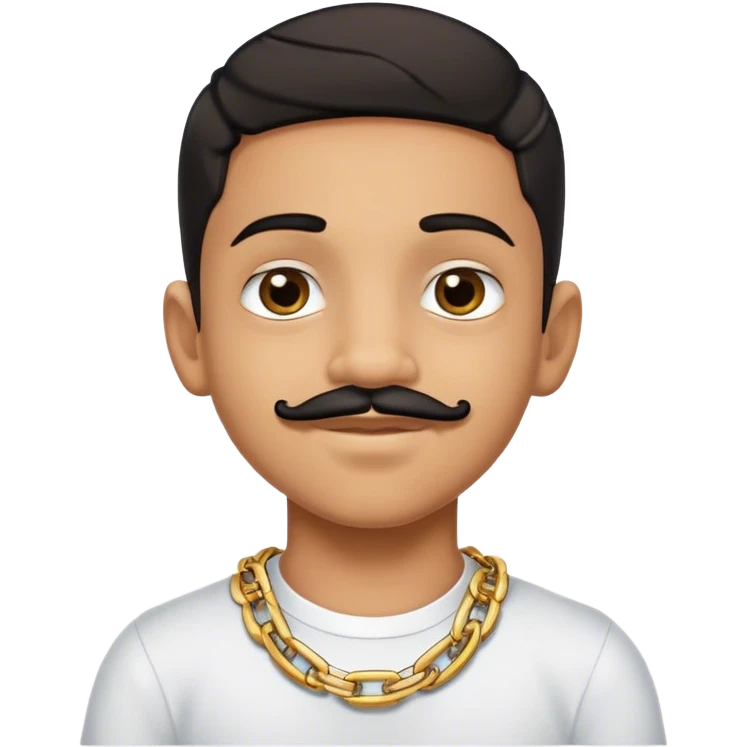 Latino boy with Latino skin and a black Edgar cut with braces and a gold chain and a small motache emoji