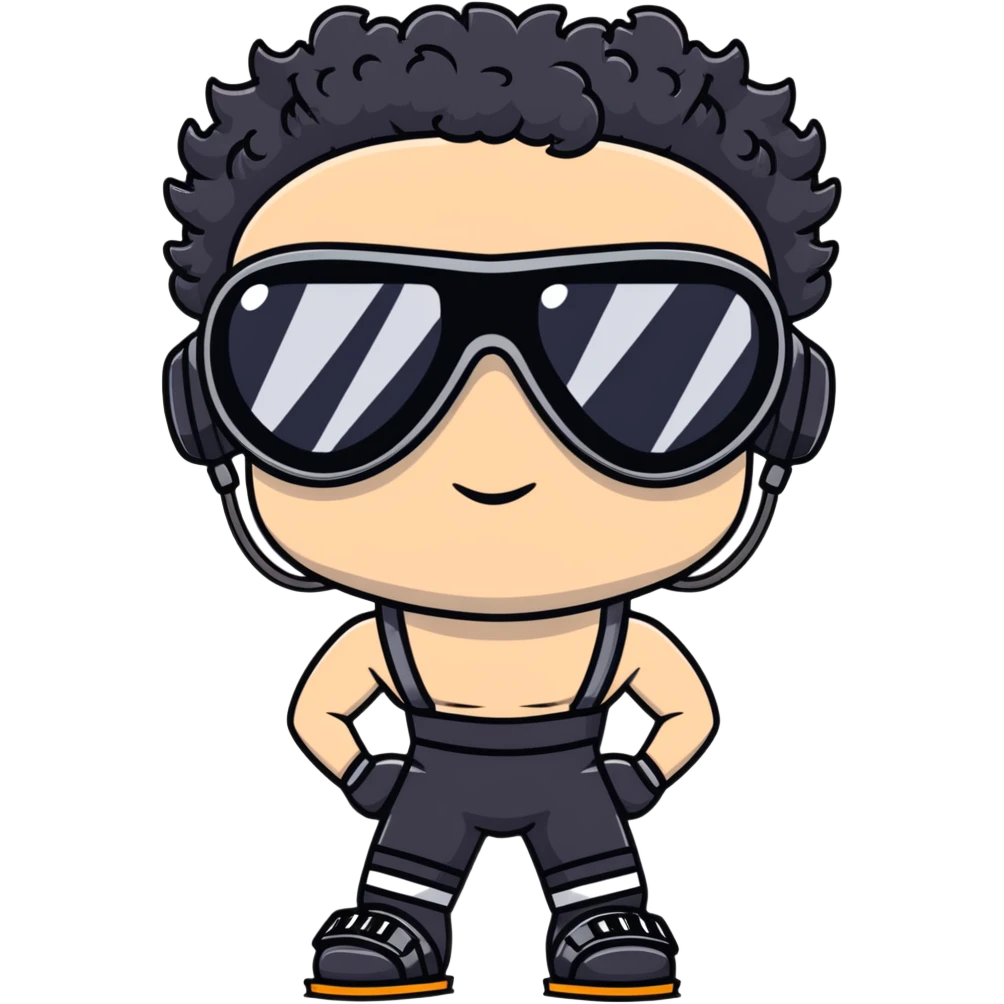 shirtless male athlete with white skin and moderately curly black hair on top with shaved sides, wearing black ski goggles with very dark heavily tinted black lenses that completely hide the eyes, and a simple plain black chain necklace, no earrings emoji