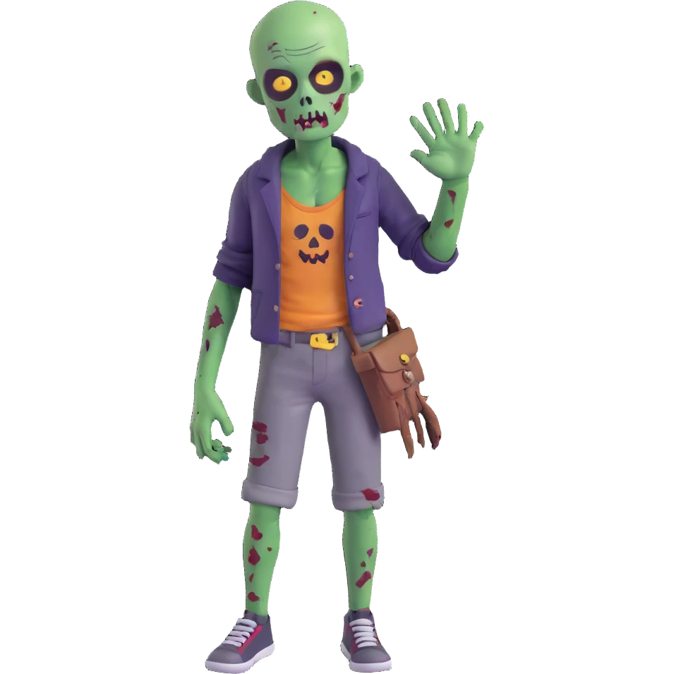 cute and spooky zombie boy, green skin, tattered clothes, 3D emoji style emoji
