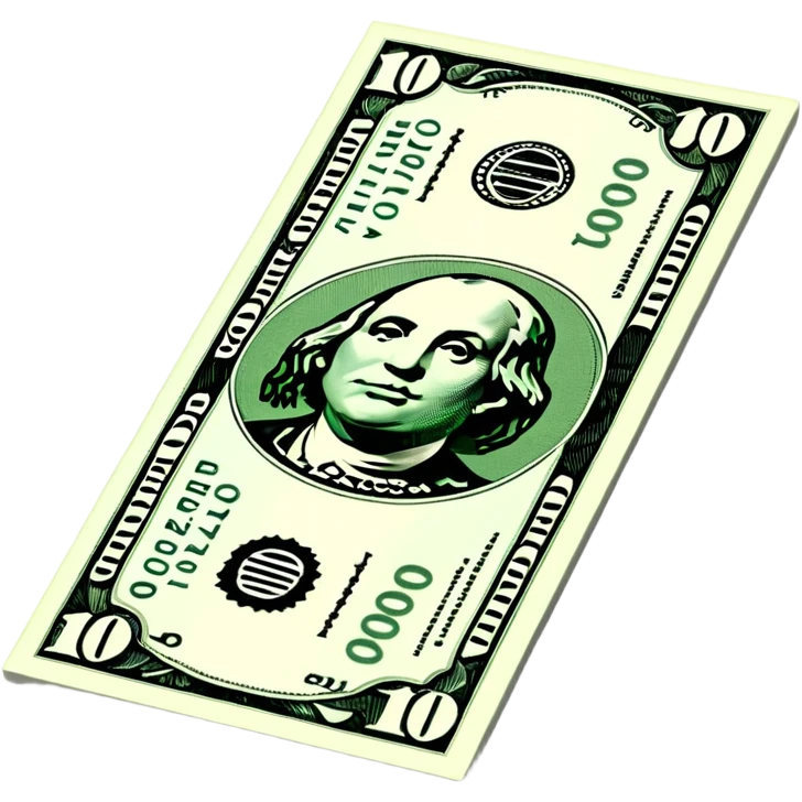 3D realistic US 100 dollar bill sticker, slight perspective, centered, clean cutout, transparent background, no text, no watermark emoji