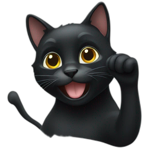 a black cat waving emoji