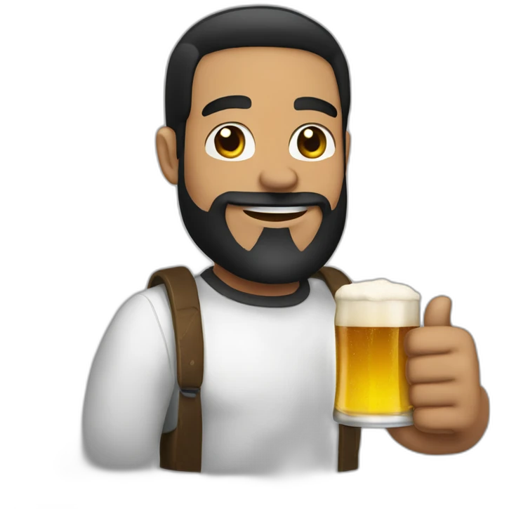 Man black hair anda beard with a beer anda thumb up emoji