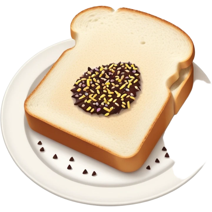 Slice of white bread on a white plate with chocolate sprinkles on top emoji