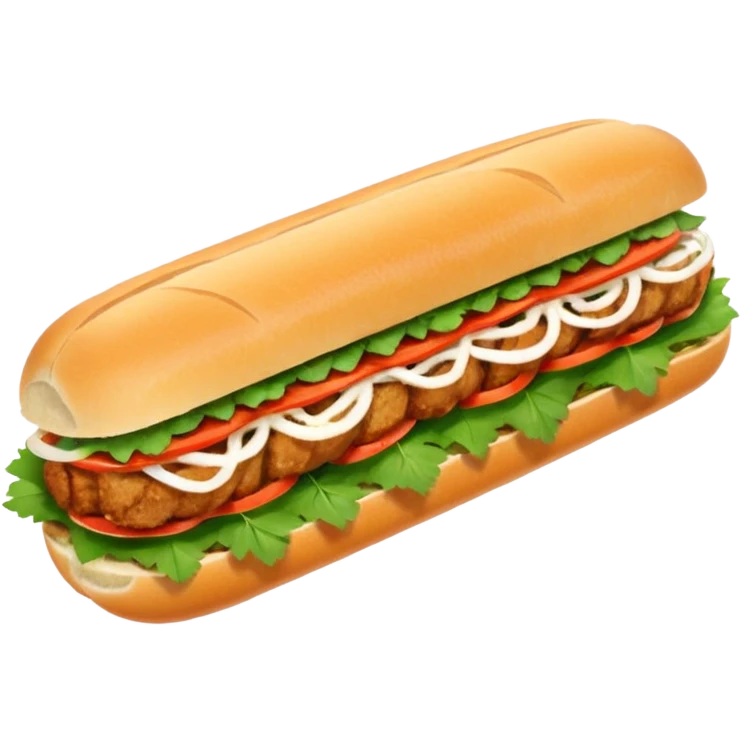 crispy pork banh mi sandwich, bright colors, simple, cute emoji