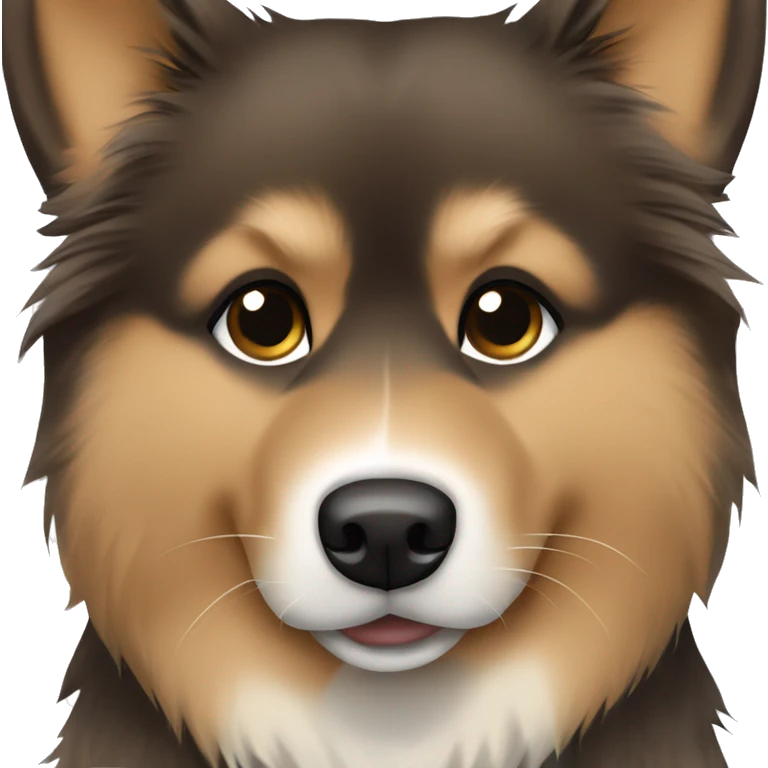 Finnish Lapphund Brown and light brown standing up his nose and face is dark brown dotted emoji