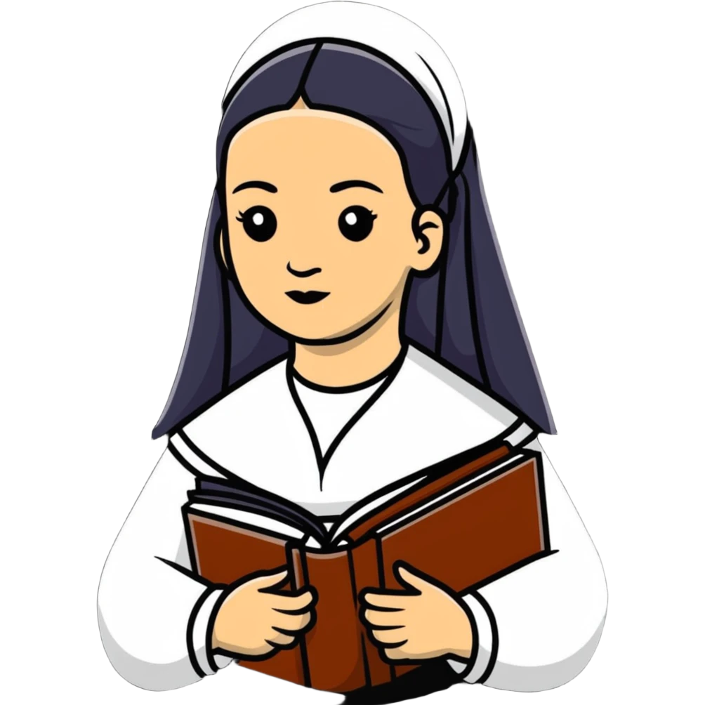 Sor Juana Inés de la Cruz, Mexican writer and poet with books emoji