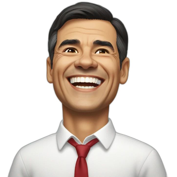 Pedro Sánchez laughing while giving a speech emoji