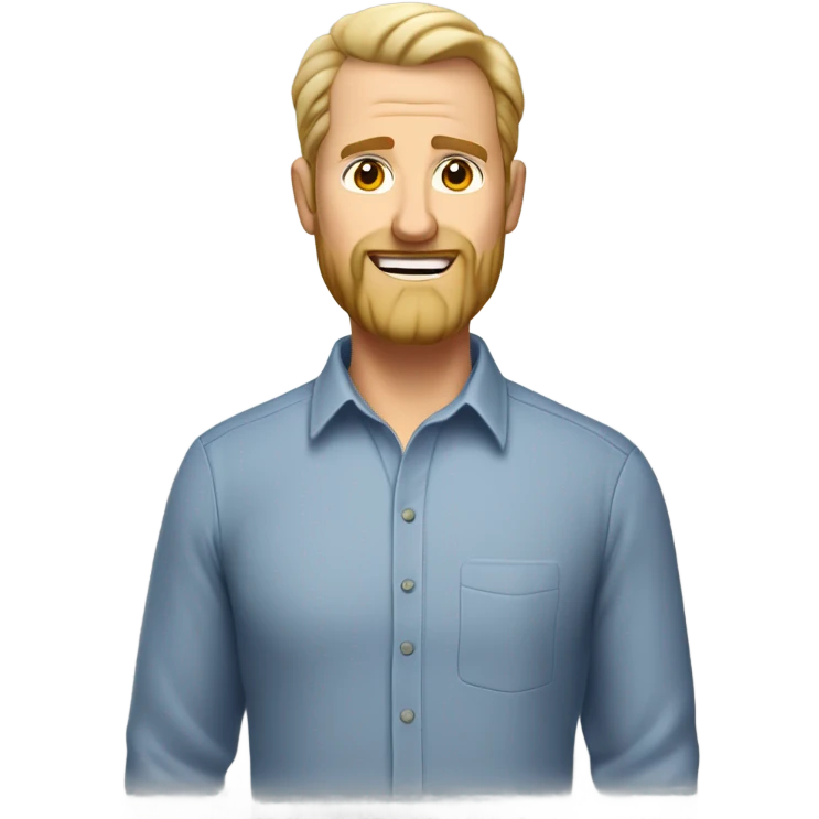 middle aged english man, short slicked back hair blonde, blonde medium length size full beard, in a smart unbuttoned shirt. emoji