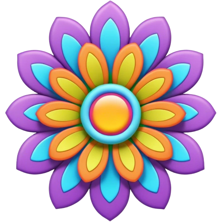 3D, psychedelic colored hippie style flower  emoji