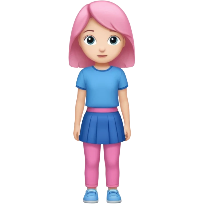 A young child with pants ☺️👖and a skirt and pink pants and blue shirt emoji