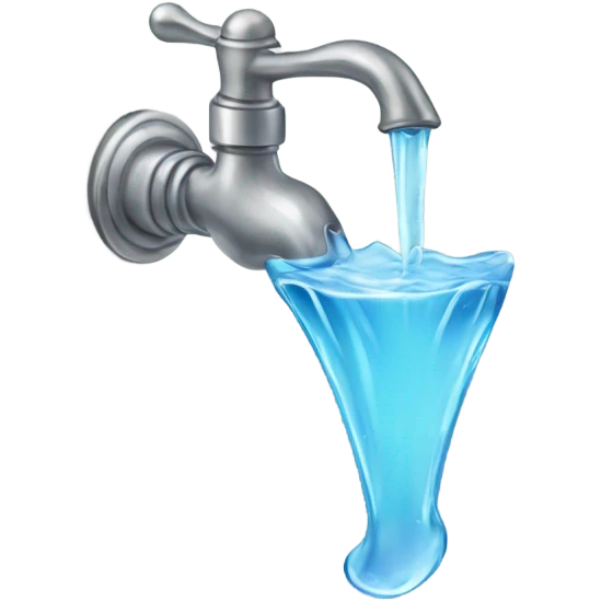 Water flowing from a faucet and a metal bow emoji