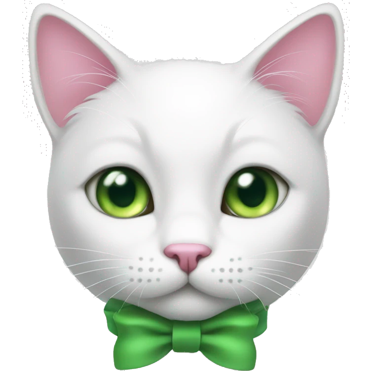white cat with green eyes and pink bow emoji