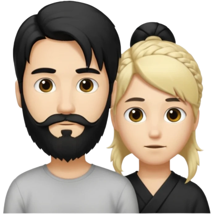 Man with long black hair tied in a tail and beard with a young blond short-haired without a beard emoji