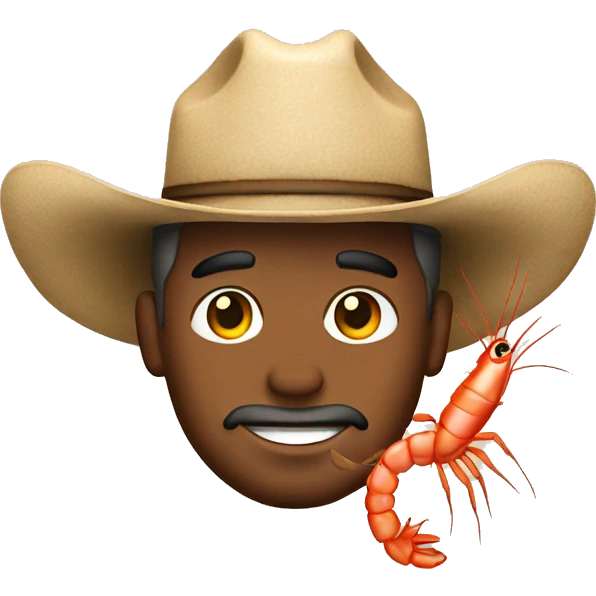 a man in a cowboy hat holding shrimp emoji