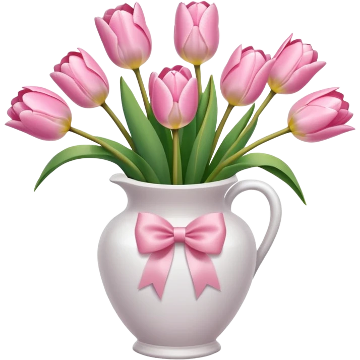 Light pink tulips in white vase in bow  emoji