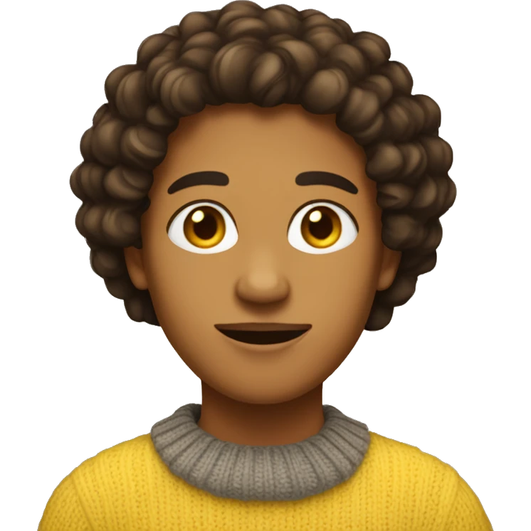 Tan skinned person with dark brown curly neck length hair wearing a yellow sweater  emoji