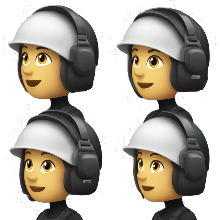 white woman operator dressed in black with a milatary helmet, without glasses, wearing a headset, ready to respond to alerts emoji