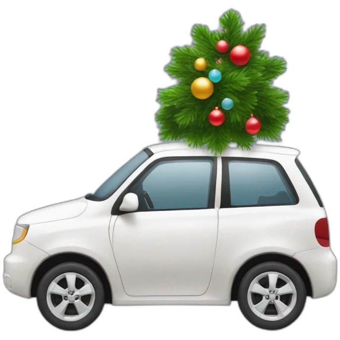 un emoji avec un sapin de noel et au pied un cadeau avec une voiture hybride emoji