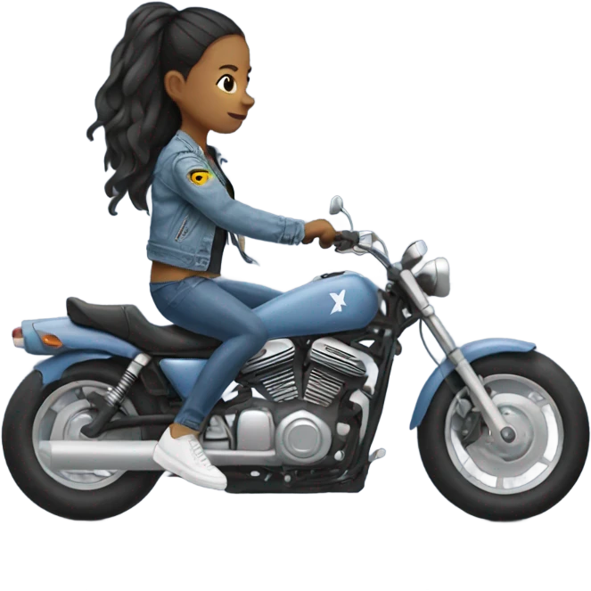 girl in torn denim jacket on motorcycle  emoji