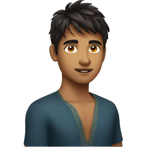 young handsome Indian boy with messy fringe  and fair skin with sharp jawline and small eyes emoji