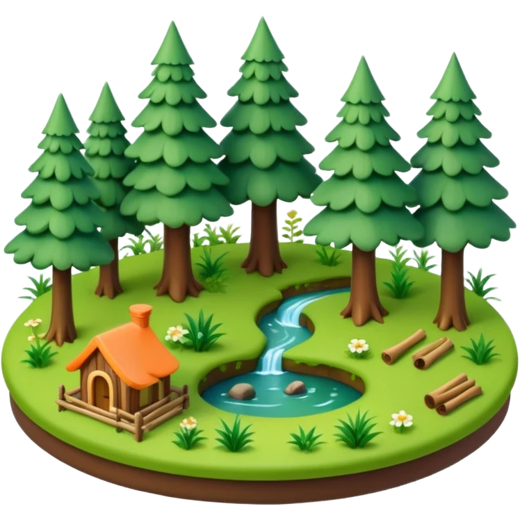 small circular forest clearing with tall trees and grass, miniature world emoji
